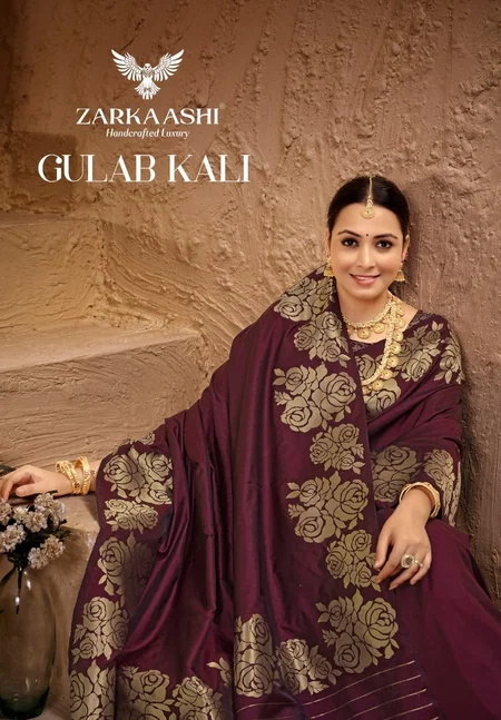 Gulab Kali By Zarkaashi Katan Silk Wedding Wear Saree Suppliers In India
